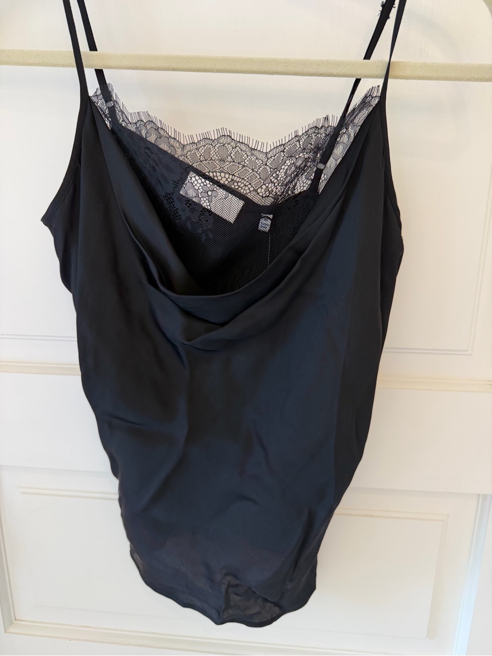 7 for all mankind Black Lace-Trim Cowl Camisole
